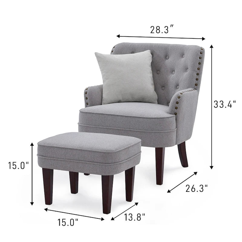Club Chair Upholstered Button Tufted Accent Chair with Ottoman and Pillow