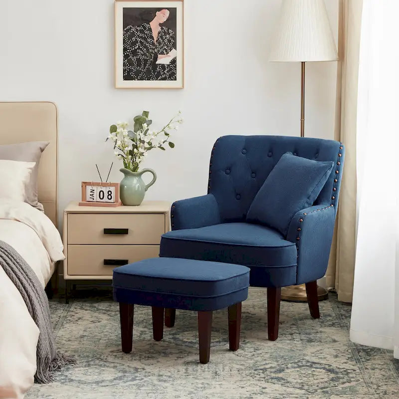 Club Chair Upholstered Button Tufted Accent Chair with Ottoman and Pillow