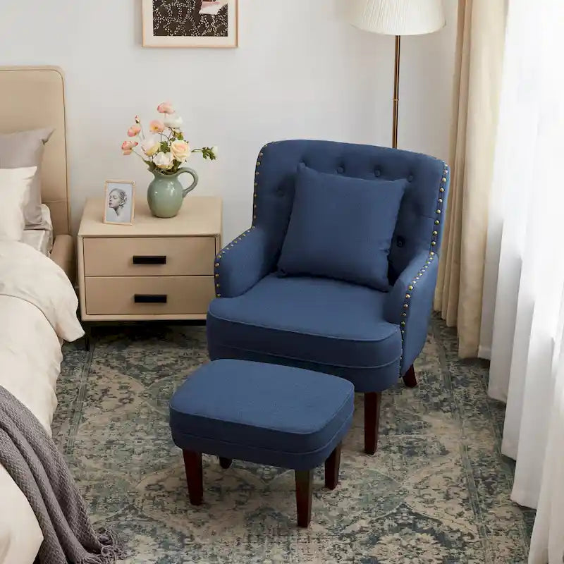 Club Chair Upholstered Button Tufted Accent Chair with Ottoman and Pillow