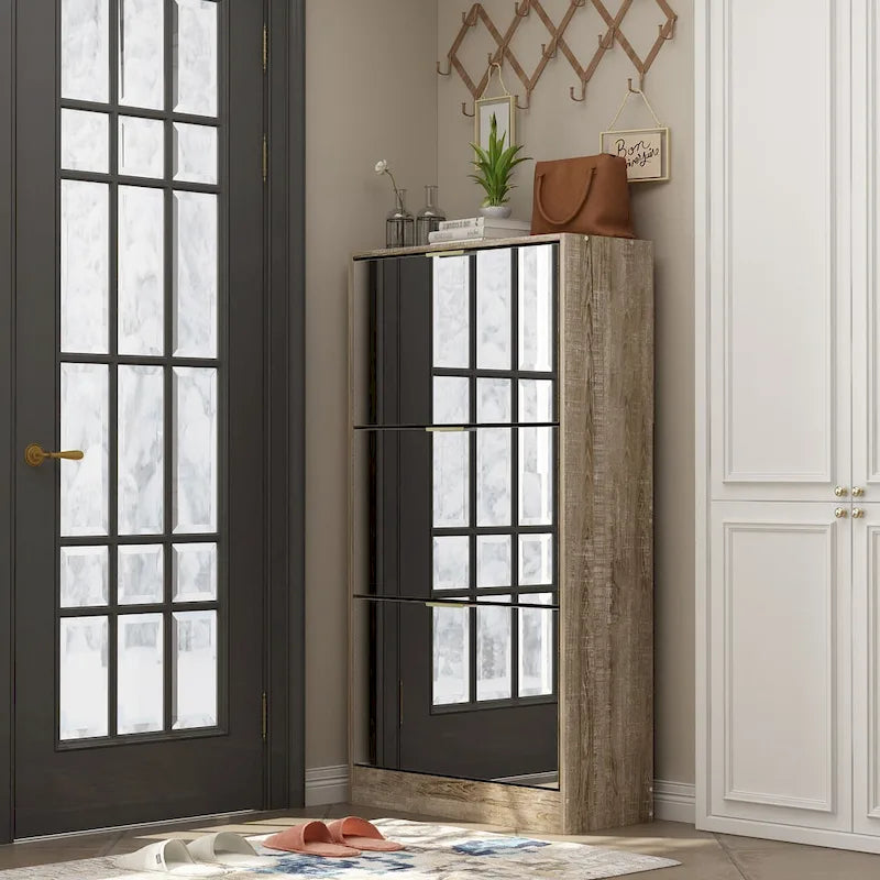 Floor Standing Mirror Shoe Cabinet Closet Shoe Organizers