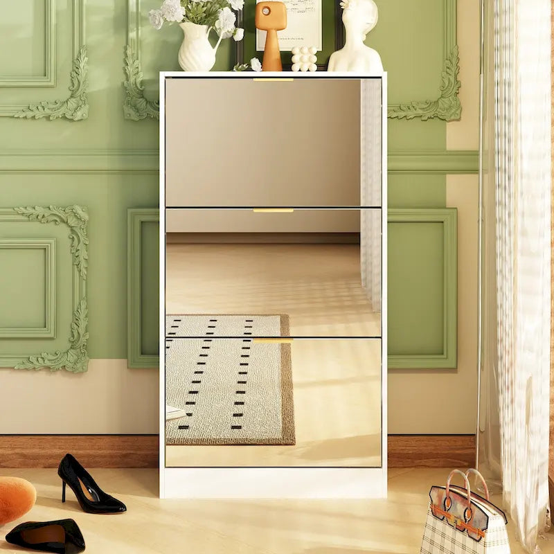 Floor Standing Mirror Shoe Cabinet Closet Shoe Organizers