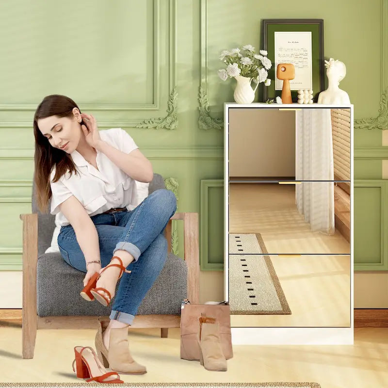 Floor Standing Mirror Shoe Cabinet Closet Shoe Organizers