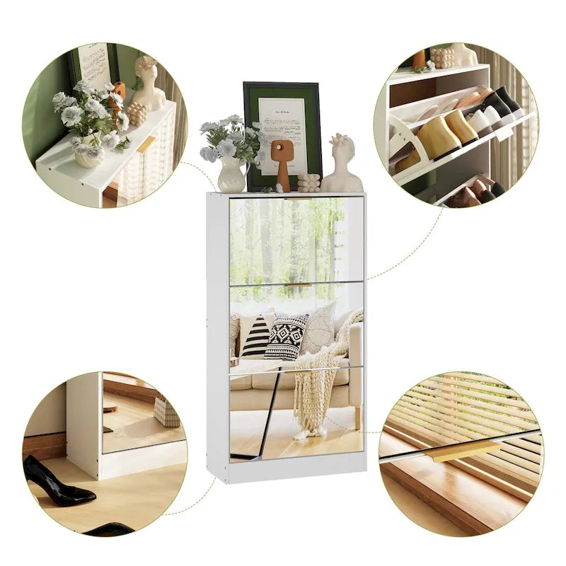 Floor Standing Mirror Shoe Cabinet Closet Shoe Organizers