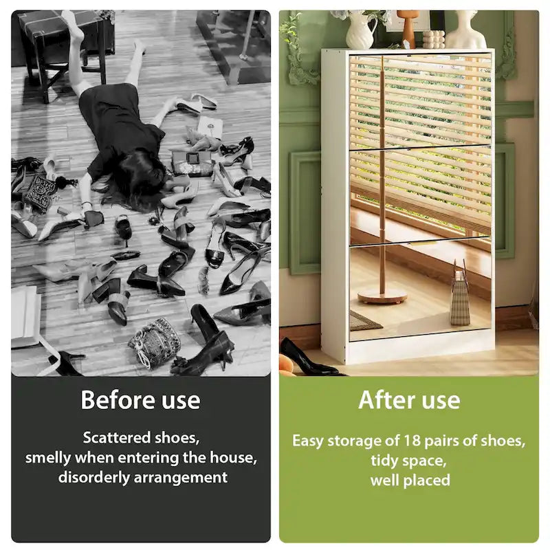 Floor Standing Mirror Shoe Cabinet Closet Shoe Organizers