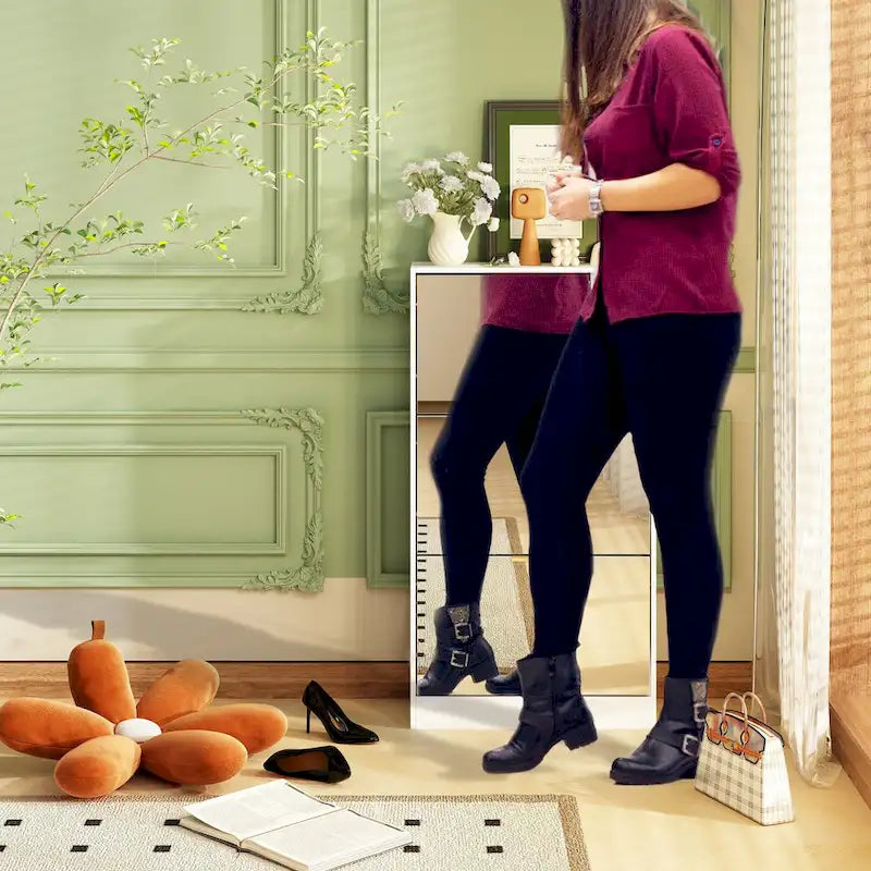 Floor Standing Mirror Shoe Cabinet Closet Shoe Organizers