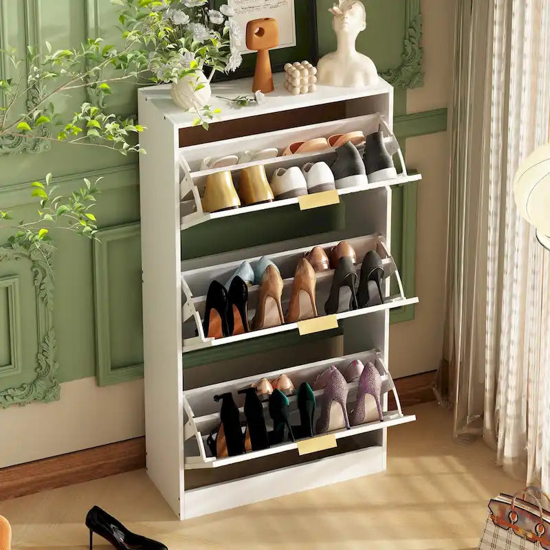 Floor Standing Mirror Shoe Cabinet Closet Shoe Organizers