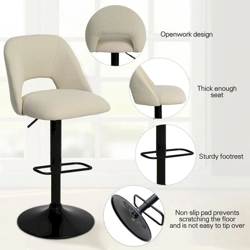 17.7 Bigger Base Vinyl Adjustable Height Swivel Bar Stool, Set of 2 - 32x17x17