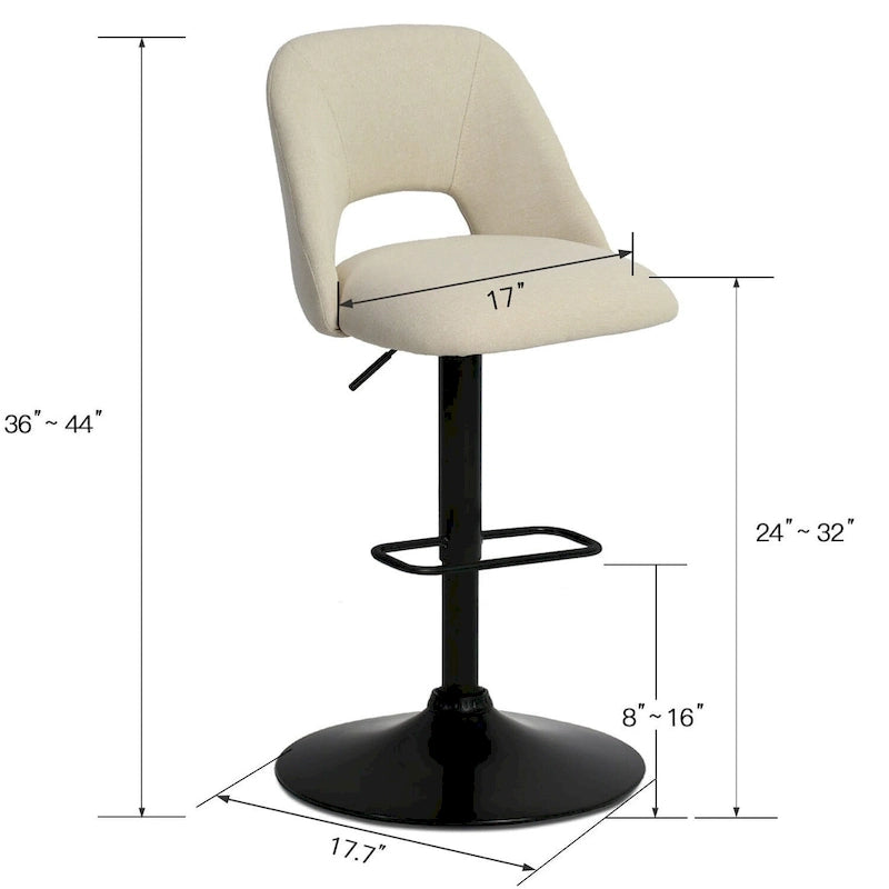 17.7 Bigger Base Vinyl Adjustable Height Swivel Bar Stool, Set of 2 - 32x17x17