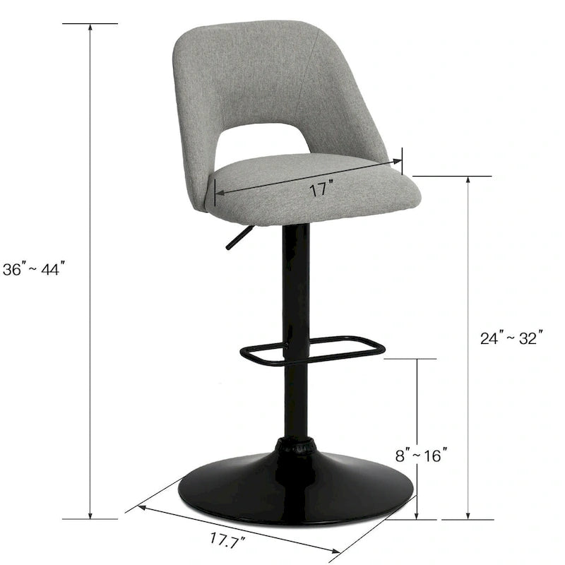 17.7 Bigger Base Vinyl Adjustable Height Swivel Bar Stool, Set of 2 - 32x17x17