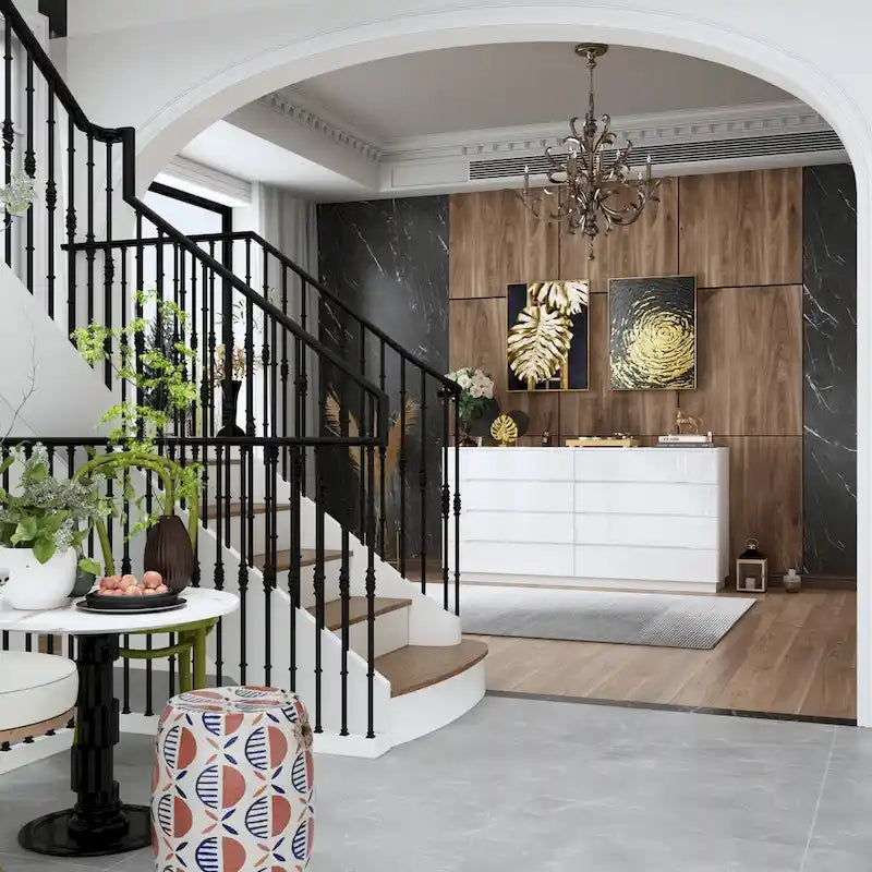 63 High Gloss Dresser With Light Chest w/8 Drawers&Spacious Tabletop