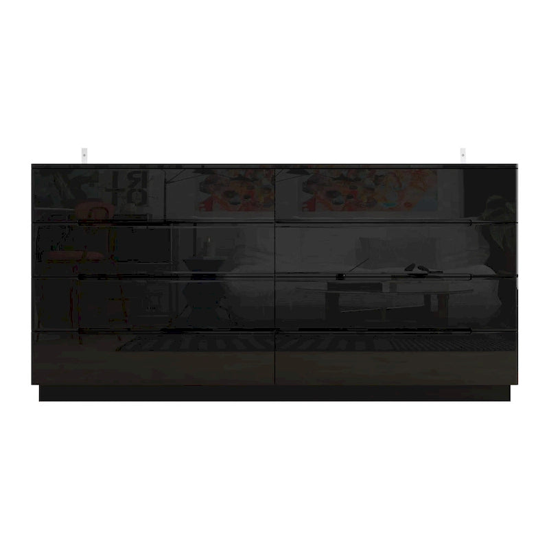 63 High Gloss Dresser With Light Chest w/8 Drawers&Spacious Tabletop