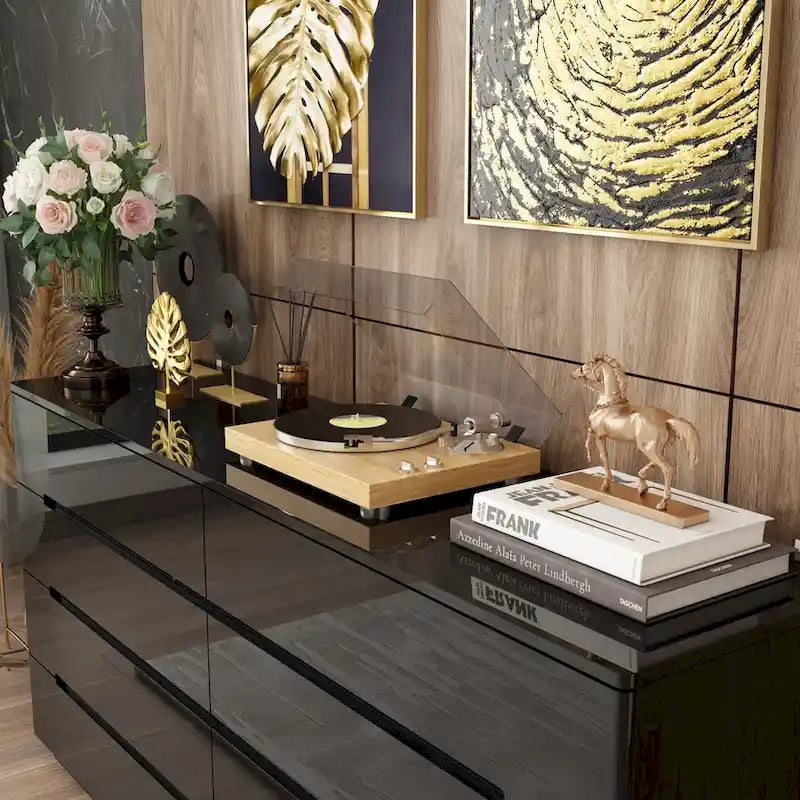 63 High Gloss Dresser With Light Chest w/8 Drawers&Spacious Tabletop