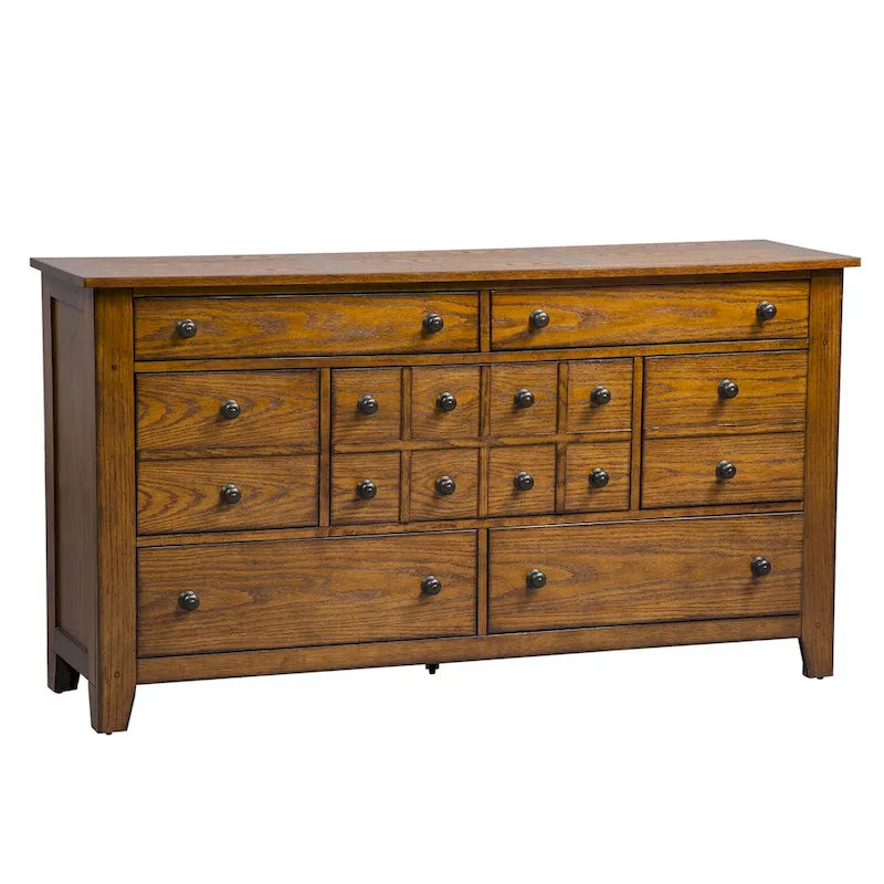 Grandpa's Cabin Rustic 7 Drawer Dresser for Bedroom - Sandstone or Aged Oak
