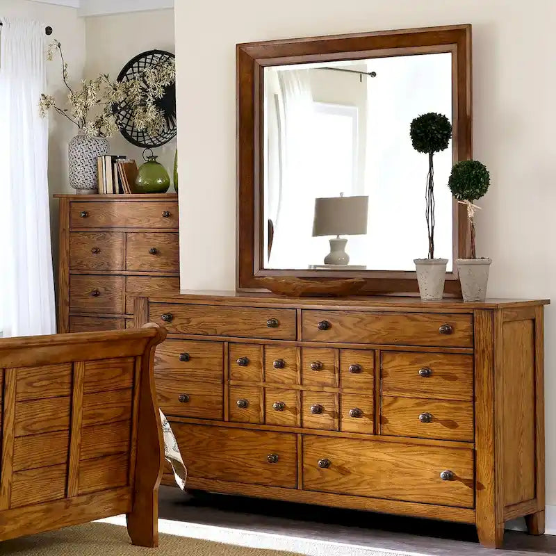 Grandpa's Cabin Rustic 7 Drawer Dresser for Bedroom - Sandstone or Aged Oak