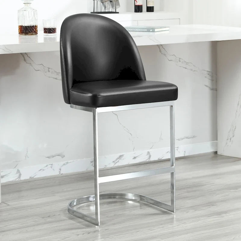 26 Faux Leather Upholstered Counter Height Bar Stools with Metal Legs - 38.8H x 17.9W x 20.9D