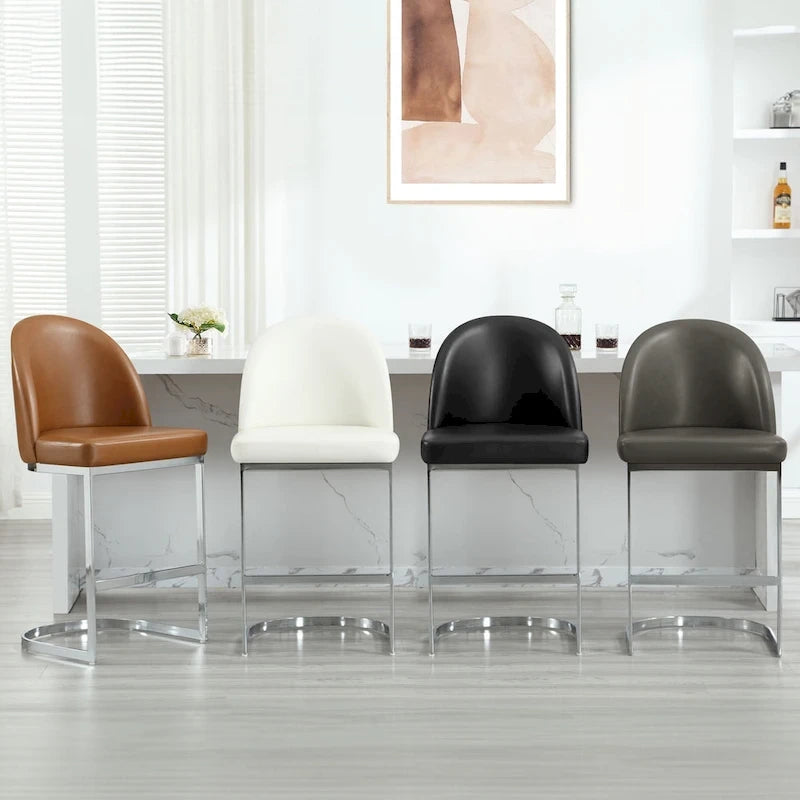 26 Faux Leather Upholstered Counter Height Bar Stools with Metal Legs - 38.8H x 17.9W x 20.9D