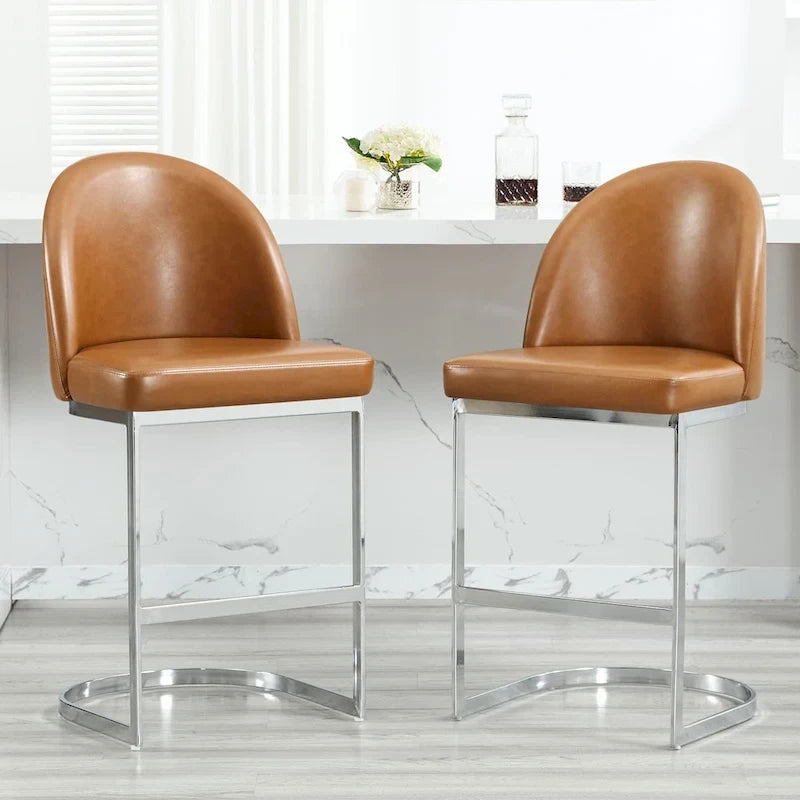 26 Faux Leather Upholstered Counter Height Bar Stools with Metal Legs - 38.8H x 17.9W x 20.9D