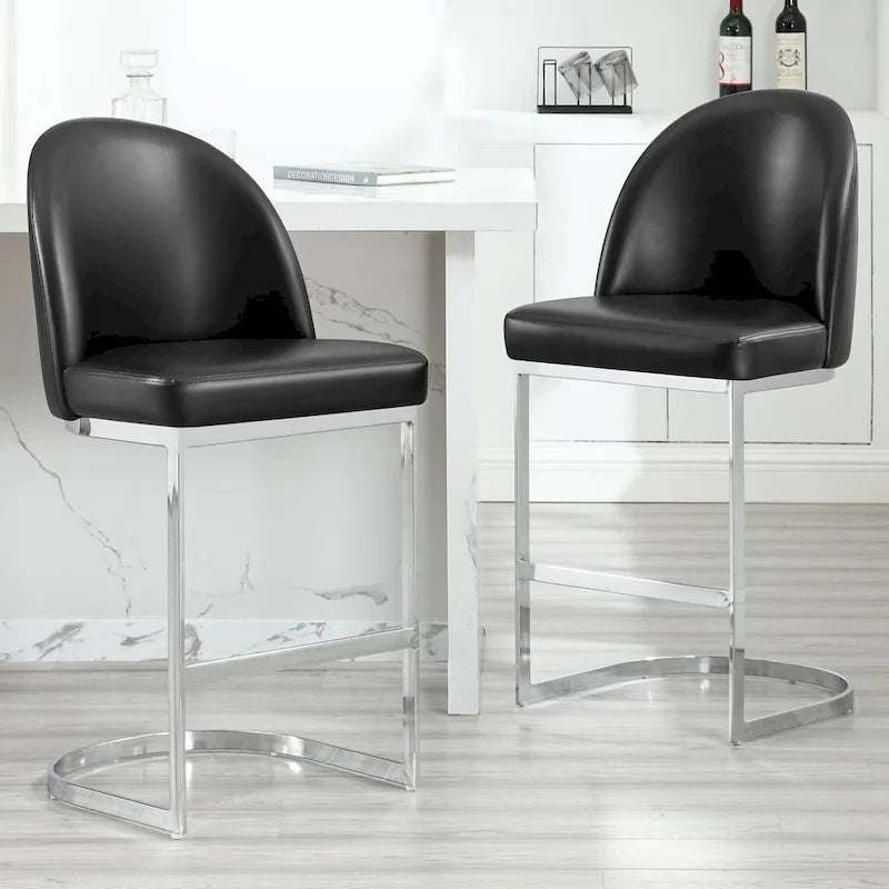 26 Faux Leather Upholstered Counter Height Bar Stools with Metal Legs - 38.8H x 17.9W x 20.9D