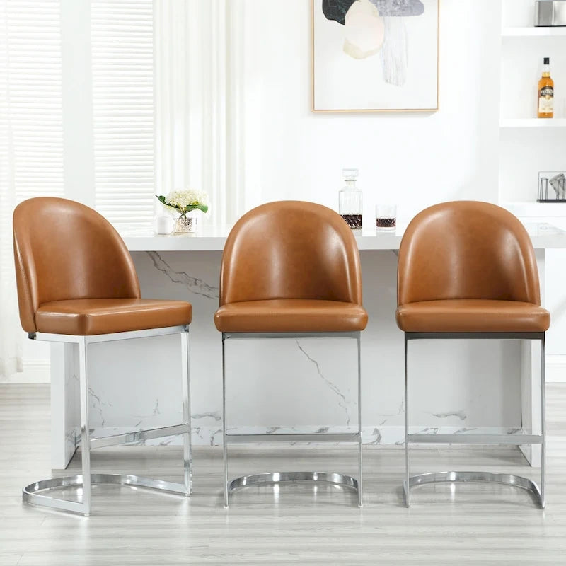 26 Faux Leather Upholstered Counter Height Bar Stools with Metal Legs - 38.8H x 17.9W x 20.9D