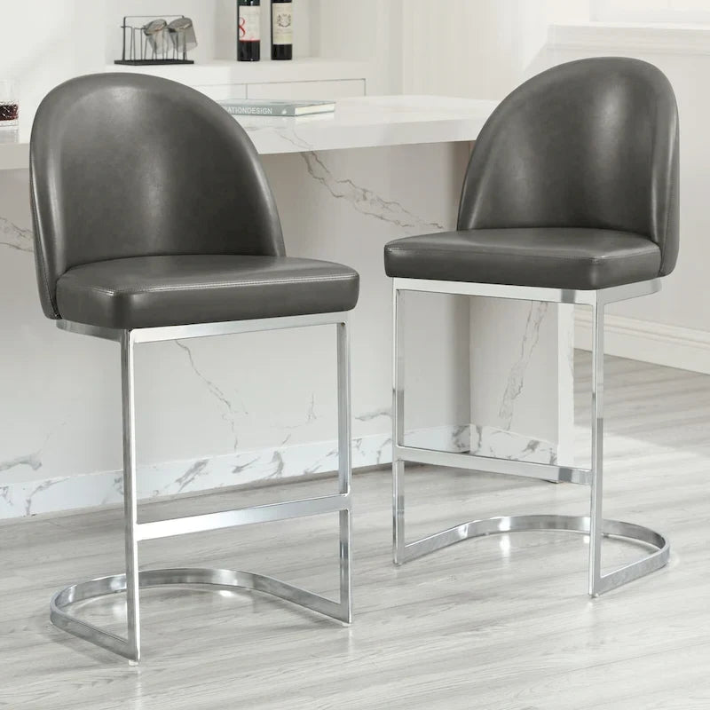 26 Faux Leather Upholstered Counter Height Bar Stools with Metal Legs - 38.8H x 17.9W x 20.9D