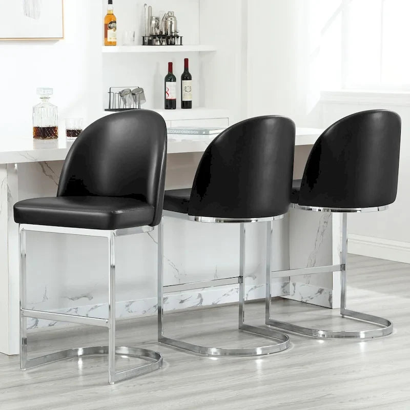 26 Faux Leather Upholstered Counter Height Bar Stools with Metal Legs - 38.8H x 17.9W x 20.9D