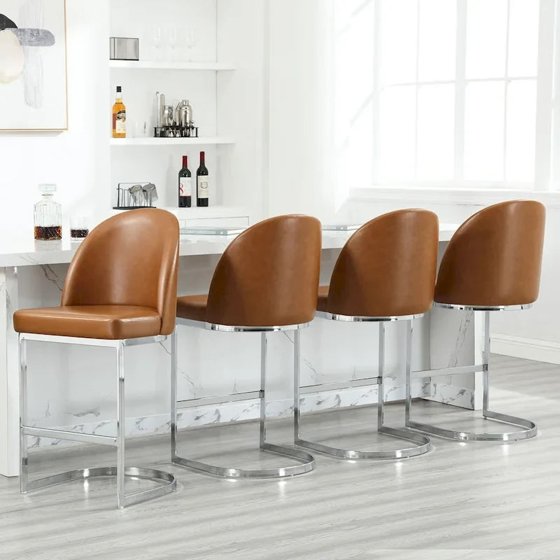 26 Faux Leather Upholstered Counter Height Bar Stools with Metal Legs - 38.8H x 17.9W x 20.9D