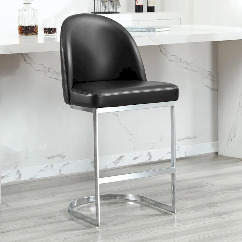 26 Faux Leather Upholstered Counter Height Bar Stools with Metal Legs - 38.8H x 17.9W x 20.9D