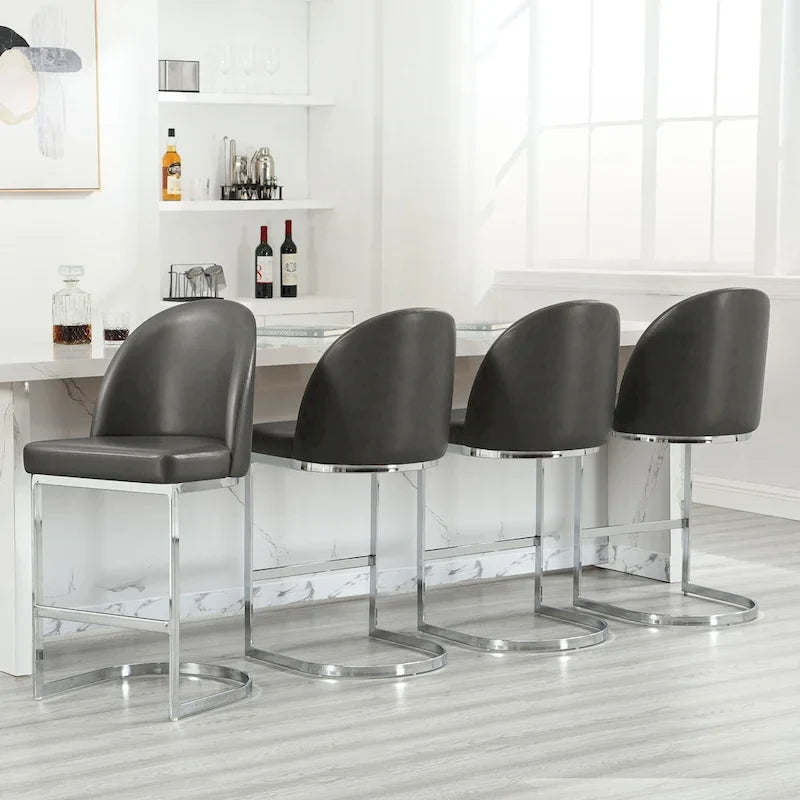 26 Faux Leather Upholstered Counter Height Bar Stools with Metal Legs - 38.8H x 17.9W x 20.9D