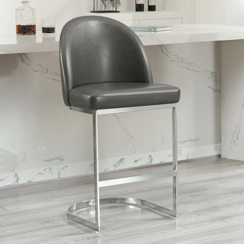 26 Faux Leather Upholstered Counter Height Bar Stools with Metal Legs - 38.8H x 17.9W x 20.9D