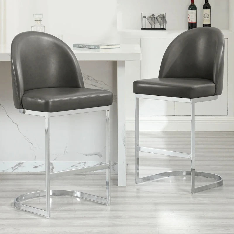 26 Faux Leather Upholstered Counter Height Bar Stools with Metal Legs - 38.8H x 17.9W x 20.9D