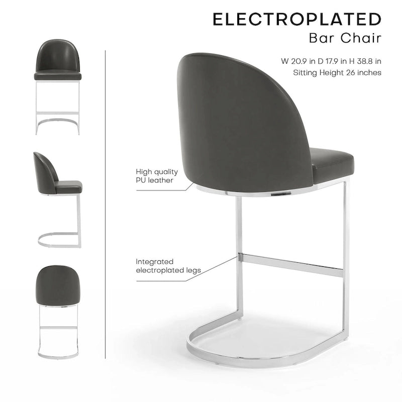 26 Faux Leather Upholstered Counter Height Bar Stools with Metal Legs - 38.8H x 17.9W x 20.9D
