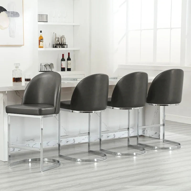 26 Faux Leather Upholstered Counter Height Bar Stools with Metal Legs - 38.8H x 17.9W x 20.9D