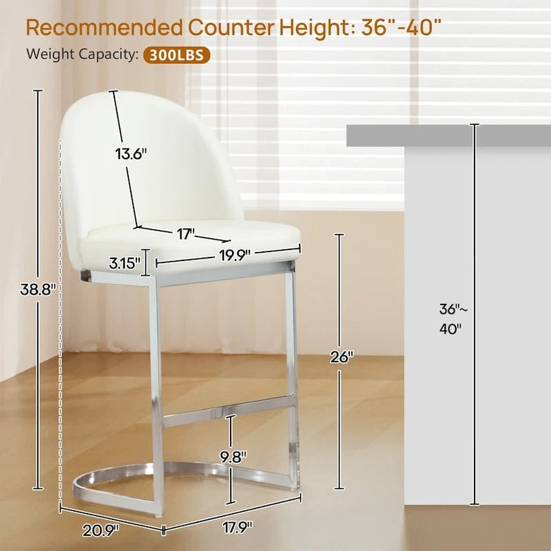 26 Faux Leather Upholstered Counter Height Bar Stools with Metal Legs - 38.8H x 17.9W x 20.9D