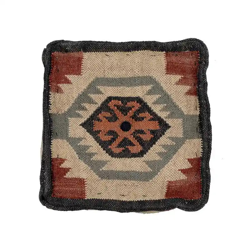 HERAT ORIENTAL Handmade Indo Wool and Jute Pouf - 16 x 16 x 16
