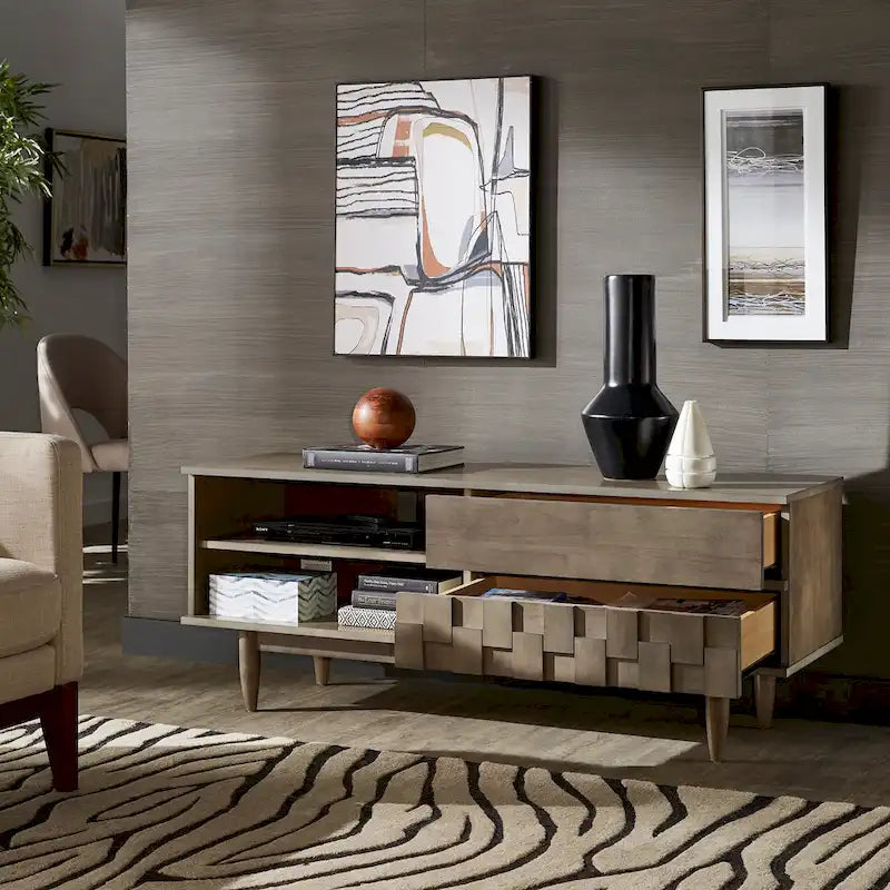 Mid-Century Wood 2-Drawer TV Stand Modern - 59-Inch