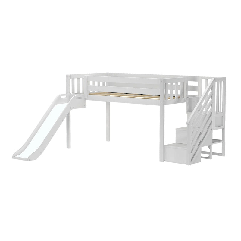 and Classic Twin Low Loft with Stairs, Easy Slide and Curtain