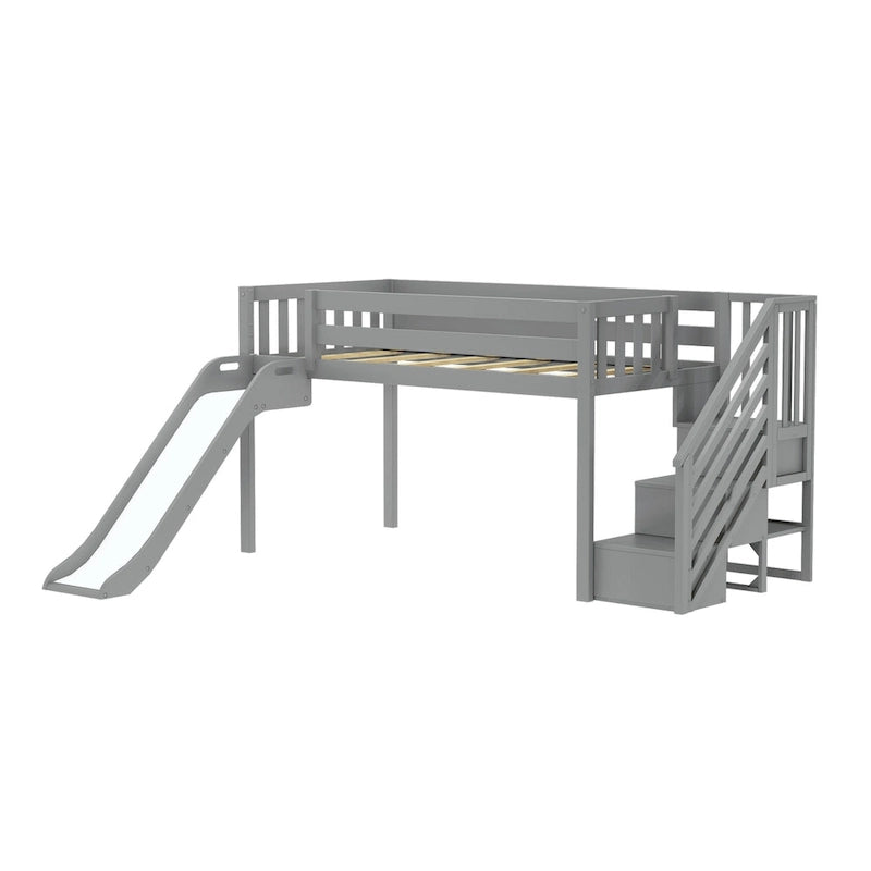 and Classic Twin Low Loft with Stairs, Easy Slide and Curtain