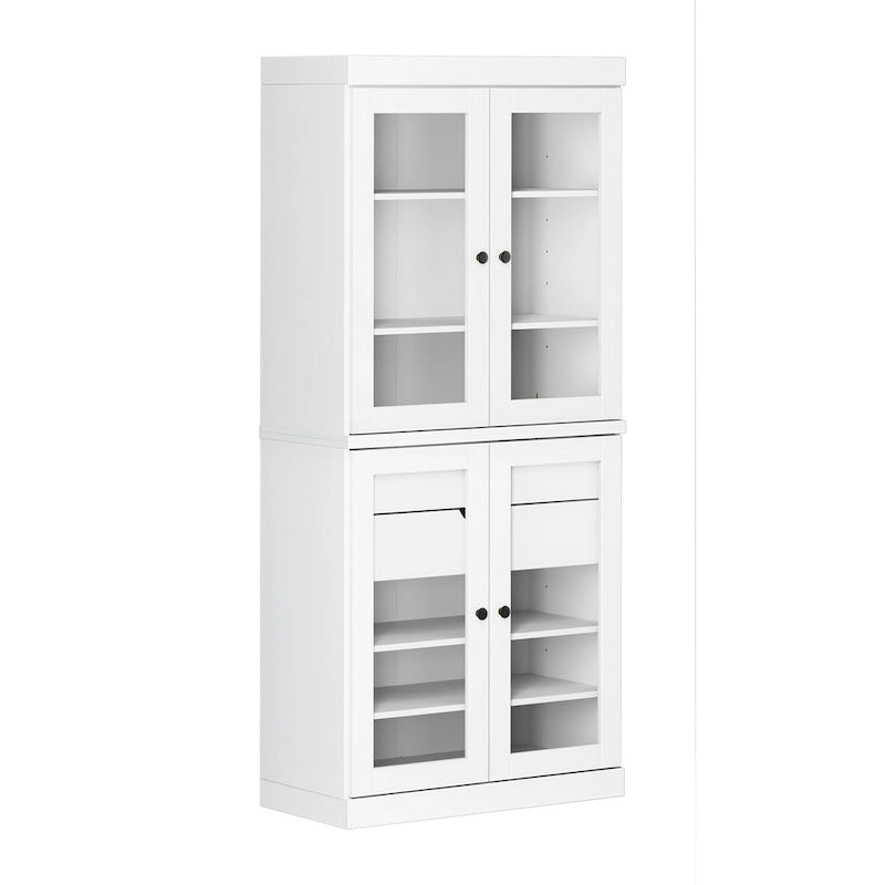 Imports 100% Solid Wood Pantry Cabinet with Frosted, Clear Glass or Solid Doors, 2-Drawers and Adjustable Shelves