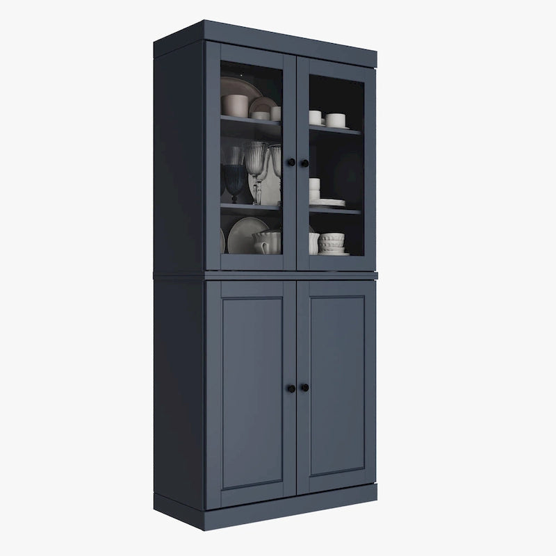 Imports 100% Solid Wood Pantry Cabinet with Frosted, Clear Glass or Solid Doors, 2-Drawers and Adjustable Shelves