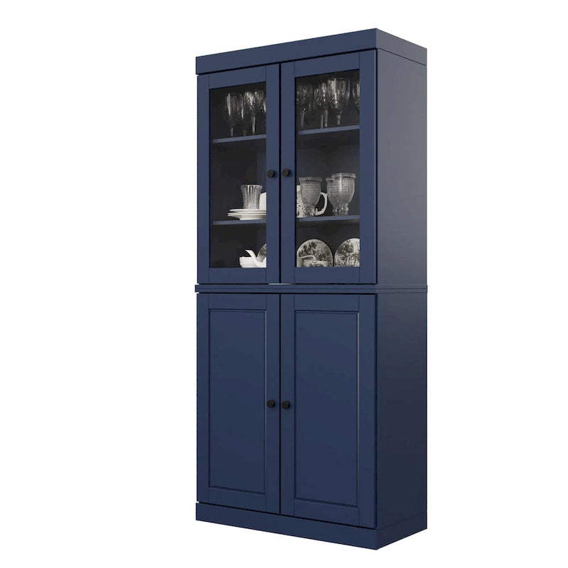 Imports 100% Solid Wood Pantry Cabinet with Frosted, Clear Glass or Solid Doors, 2-Drawers and Adjustable Shelves