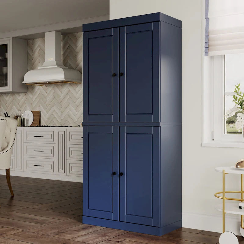 Imports 100% Solid Wood Pantry Cabinet with Frosted, Clear Glass or Solid Doors, 2-Drawers and Adjustable Shelves