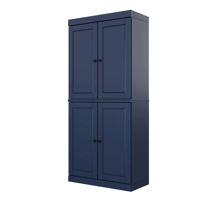 Imports 100% Solid Wood Pantry Cabinet with Frosted, Clear Glass or Solid Doors, 2-Drawers and Adjustable Shelves