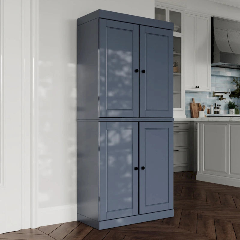 Imports 100% Solid Wood Pantry Cabinet with Frosted, Clear Glass or Solid Doors, 2-Drawers and Adjustable Shelves