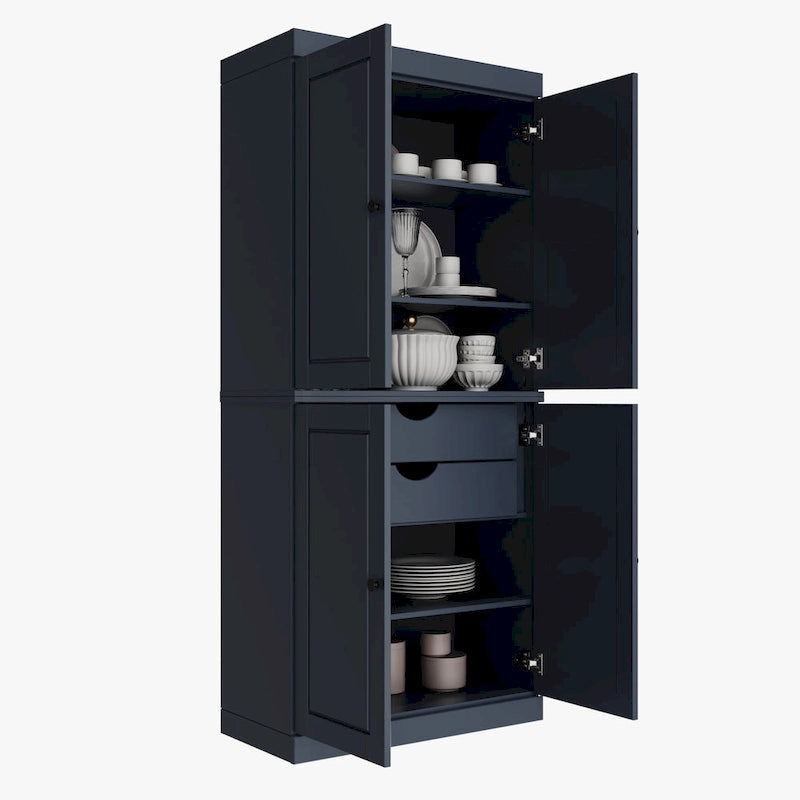 Imports 100% Solid Wood Pantry Cabinet with Frosted, Clear Glass or Solid Doors, 2-Drawers and Adjustable Shelves
