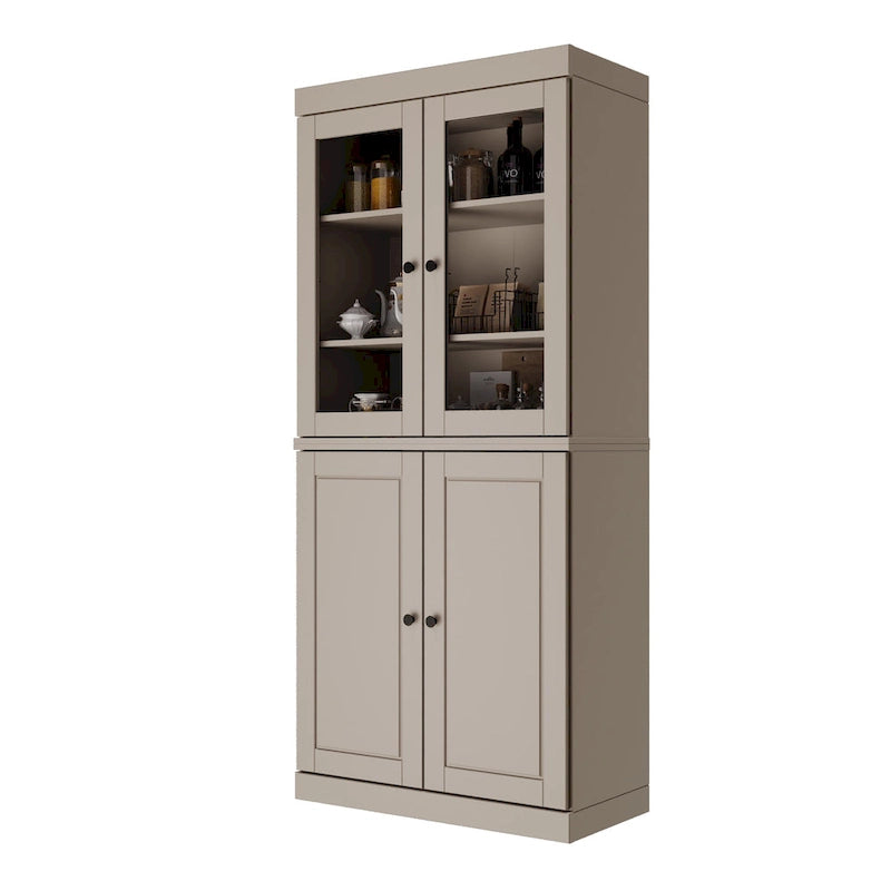 Imports 100% Solid Wood Pantry Cabinet with Frosted, Clear Glass or Solid Doors, 2-Drawers and Adjustable Shelves