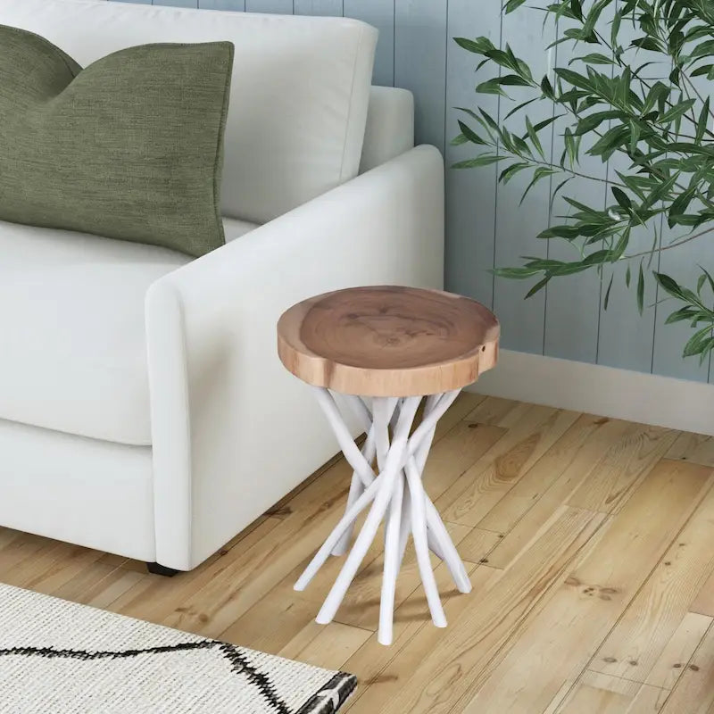 Solid Wood Cross-Cut Accent Table With Branch Base - Small