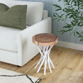 Solid Wood Cross-Cut Accent Table With Branch Base - Small