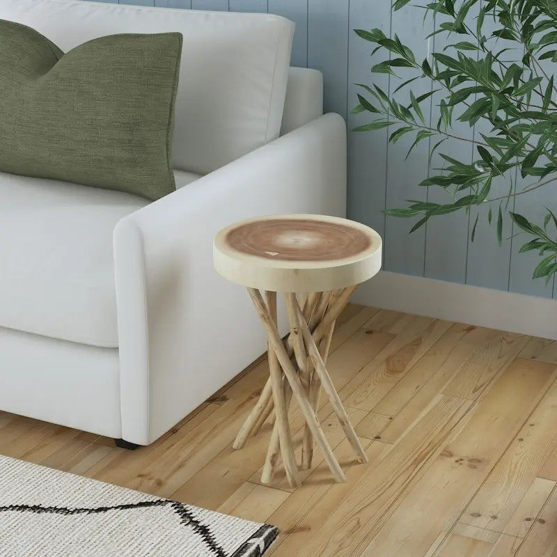 Solid Wood Cross-Cut Accent Table With Branch Base - Small