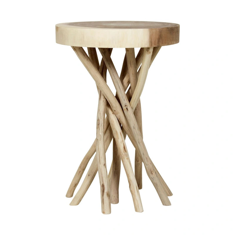 Solid Wood Cross-Cut Accent Table With Branch Base - Small