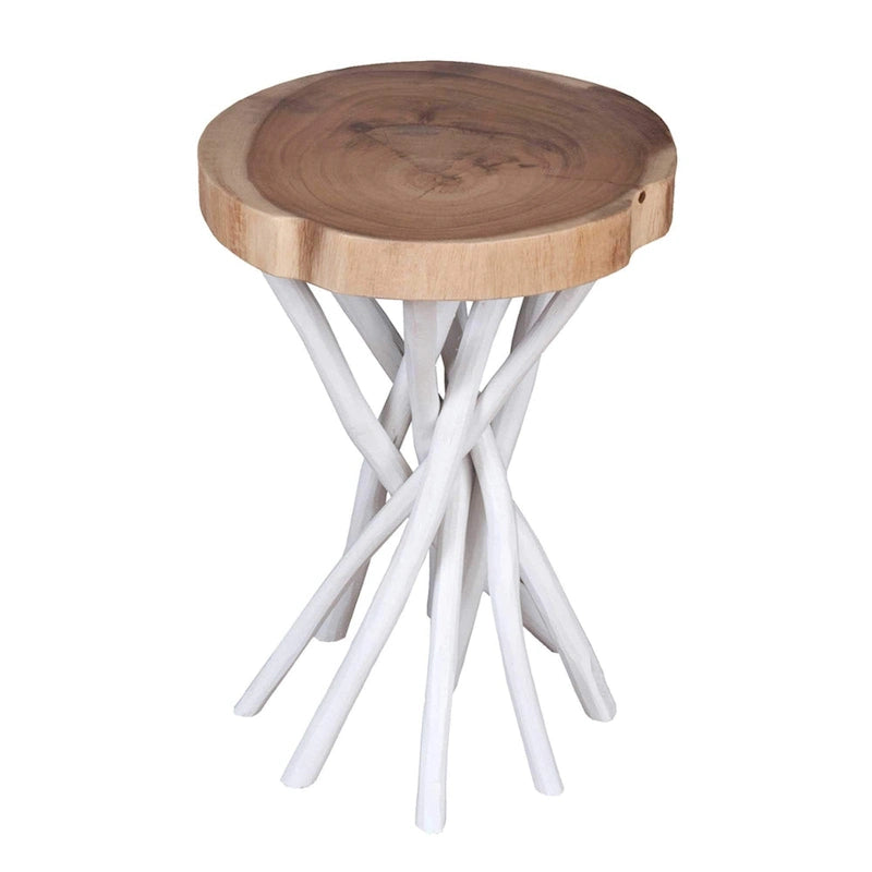 Solid Wood Cross-Cut Accent Table With Branch Base - Small